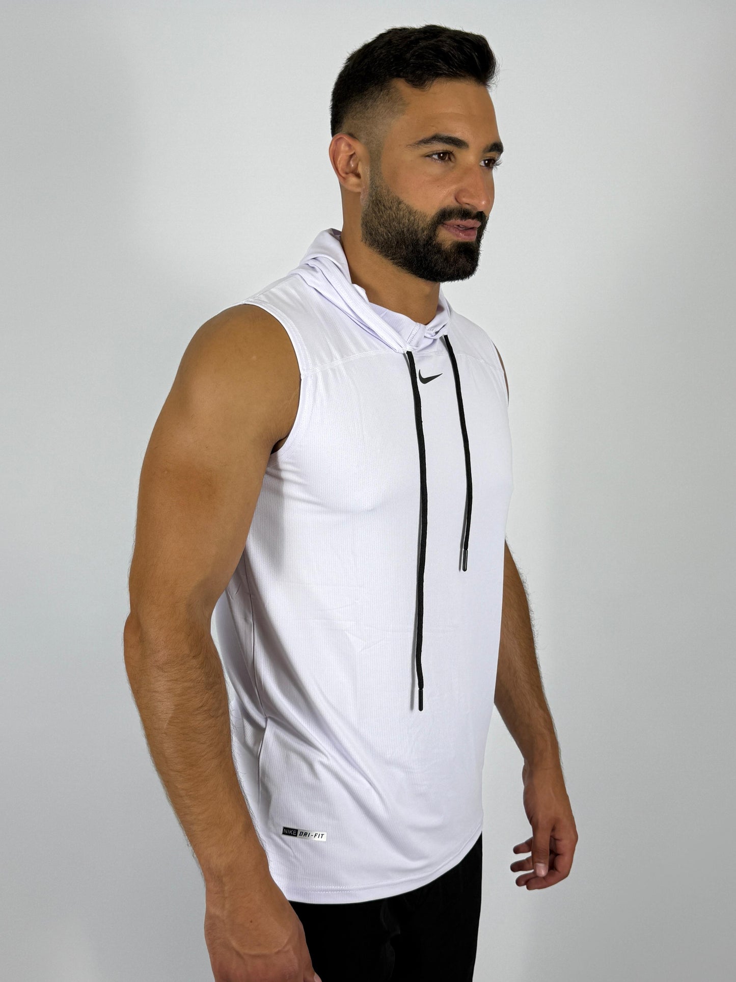 Men's White Nike Pro Dri-FIT Sleeveless Hoodie