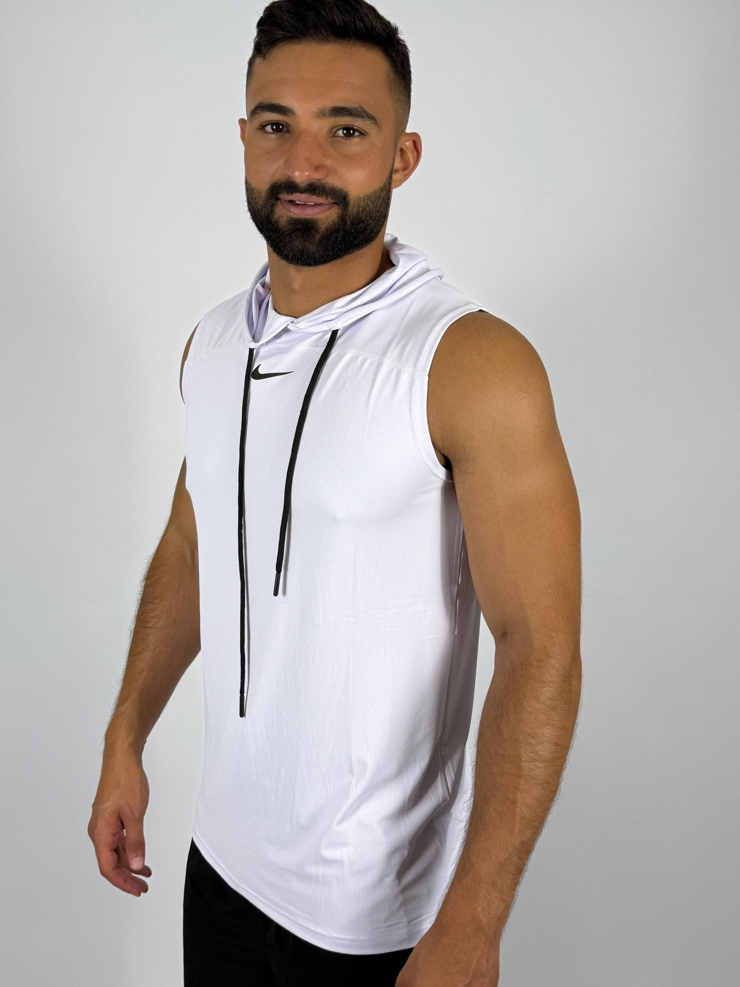 Men's White Nike Pro Dri-FIT Sleeveless Hoodie
