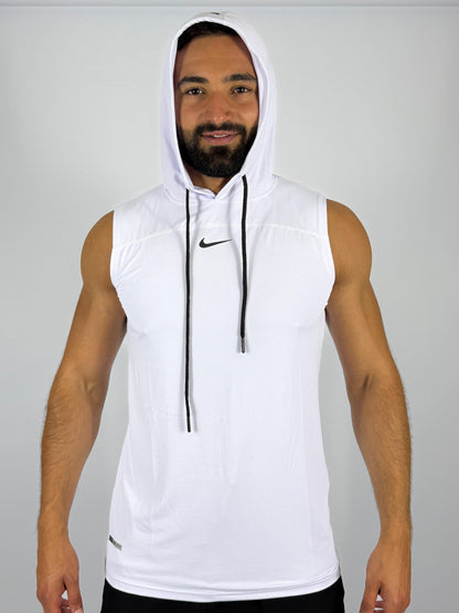 Men's White Nike Pro Dri-FIT Sleeveless Hoodie