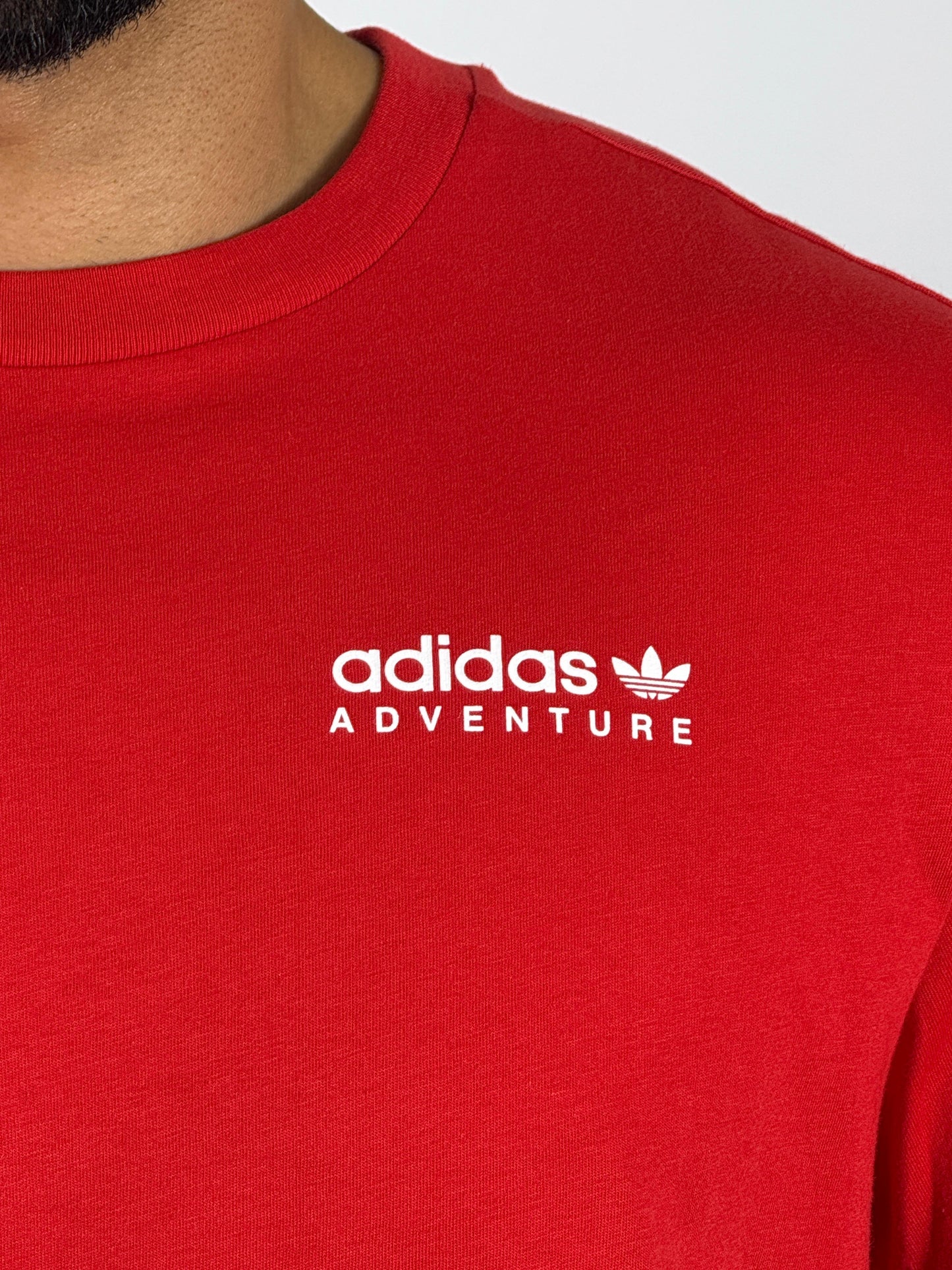 Men's Adidas Adventure Logo T-Shirt - Vibrant Red Outdoor Inspired Tee